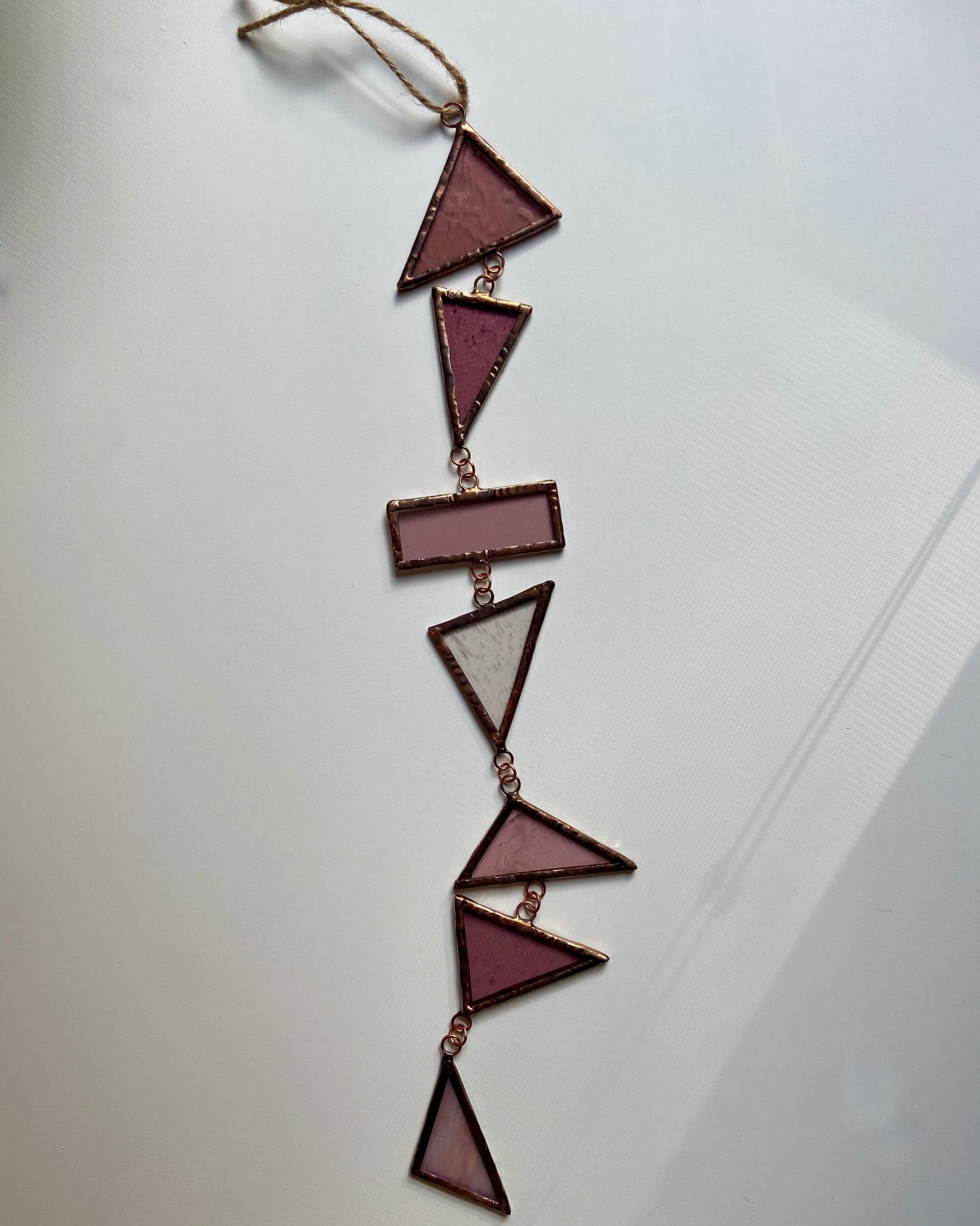 Stained glass suncatcher, copper details, clear purple shades